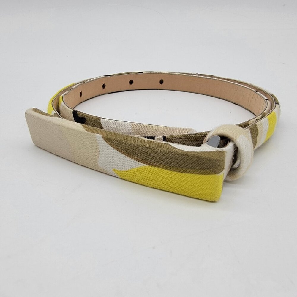 St John Belt Leather Lined Camo Fabric Bar Buckle Skinny Womens Sz 4 Made USA